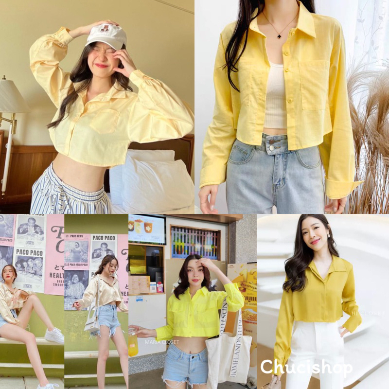 ถูกสุด-เสื้อครอปเชิ้ต-โอเวอร์ไซส์-สีเหลือง-ทำงาน-มีปลายทาง-chucishop