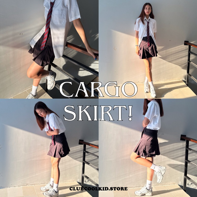 new-กระโปรงสั้น-cargo-skirt-มีกระเป๋าข้าง-จีบหน้าหลัง