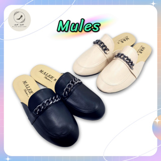 [ของใหม่ สภาพดี ล้างสต็อค] [Mules] Sz.36-40 สวมเปิดส้น สไตล์เอสปาดริล โซ่เงินโครเมี่ยม B48 [ML]