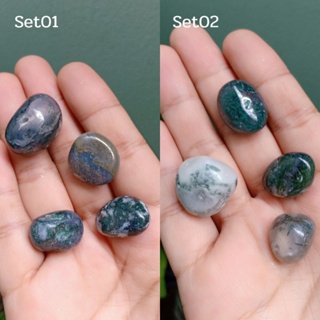 Moss Agate 🍀 #set1 - #set2 มอสอาเกต ขนาด 15-25 mm จำนวน 4 ชิ้น หินสะสม หินธรรมชาติ หินสีเขียว