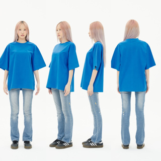 OV13 Cyan เสื้อยืดสีน้ำเงิน Cotton20 Oversize