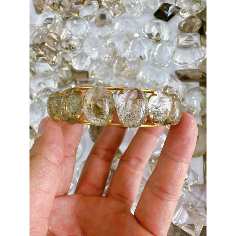 quartz-แก้วโป่งข่าม-กําไลข้อมือหิน-เครื่องประดับทองเหลือง-หินมงคล-ส่งแบบสุ่มแก้ว