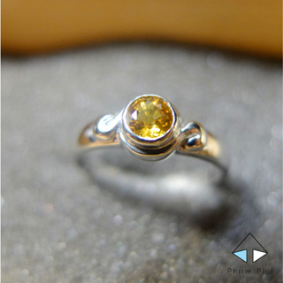 (Sale) แหวนพลอยบุษราคัมแท้ แหวนเงินชุบทองคำขาว สำหรับผู้หญิง Size 51-53