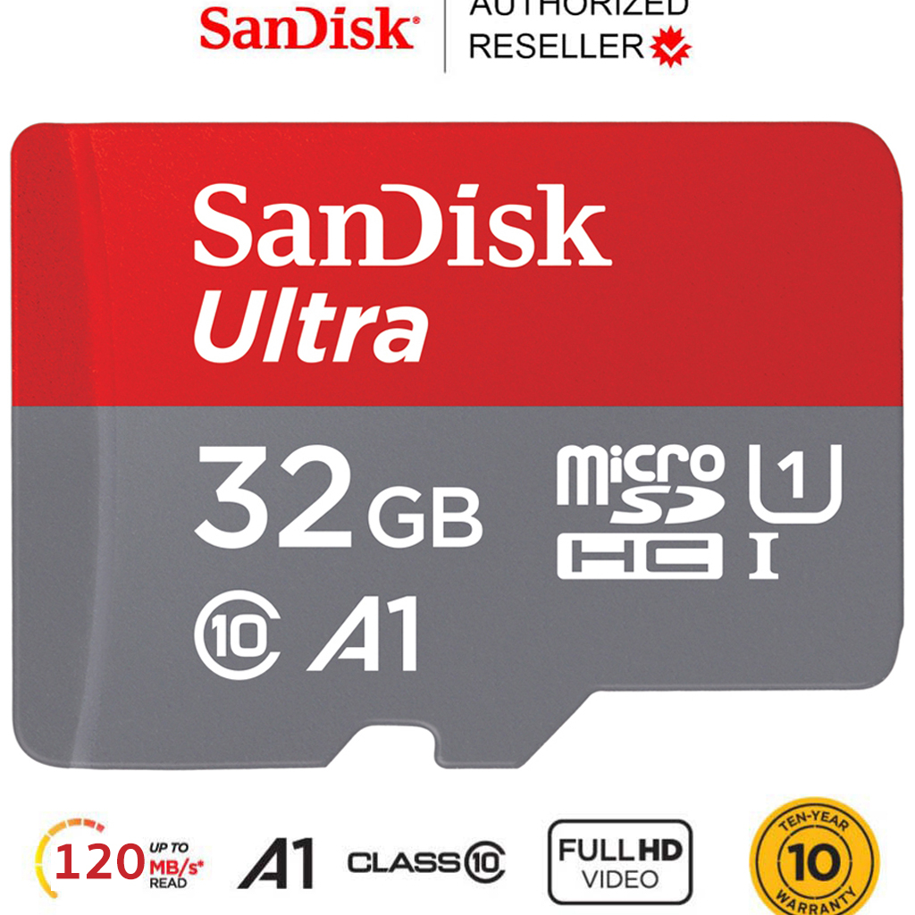 ราคาและรีวิวSandisk Ultra Micro SD Card 32GB Class10 A1 Speed 120MB/s SDHC (SDSQUA4-032G-GN6MN) เมมโมรี่ กล้องวงจรปิด กล้องติดรถ