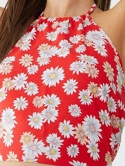 forever21-daisy-print-cropped-halter-top-สีแดง