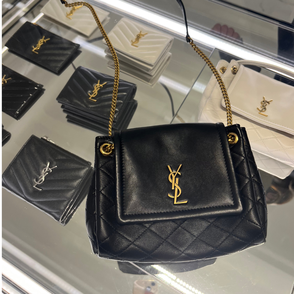 รับประกันของแท้ 100%/ Yves Saint Laurent YSL nolita Gold Label Logo ...