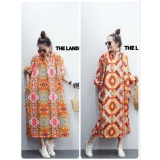 📌ทักก่อนสั่ง📌เดรสคอวี ผ้าcottonอินเดีย oversize  อก62” Thelandmark