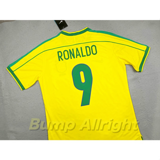 Retro : เสื้อฟุตบอลย้อนยุค Vintage ทีมชาติ บลาซิล เหย้า Brazil Home 1998 + 9 RONALDO, เสื้อเปล่า !!