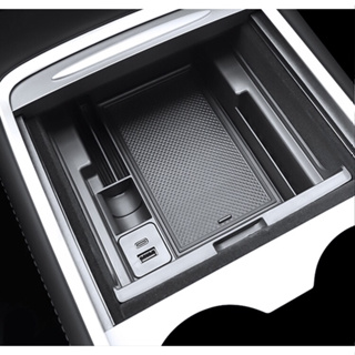 ALASKAR กล่องเก็บของคอนโซลกลางที่เท้าแขนออแกไนเซอร์ถาดคอนเทนเนอร์พร้อมสายรัดขยาย USB สำหรับ Tesla รุ่น