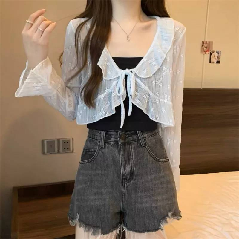diary-8k90-เสื้อคลุมกันแดด-แขนยาว-สายผูกหน้าอก-ดีเทลปลายและแขนระบาย-น่ารัก-แมทช์ง่าย