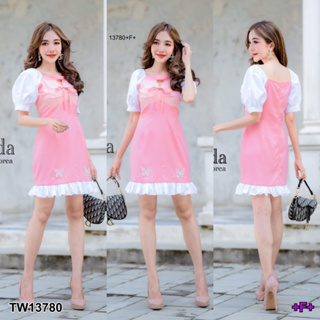 TW13780 Dress เดรสแขนพอง อกเว้า อกจับจีบๆ