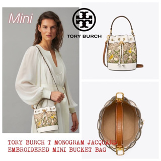 TORY BURCH T MONOGRAM JACQUARD EMBROIDERED MINI BUCKET BAG ทรงถัง