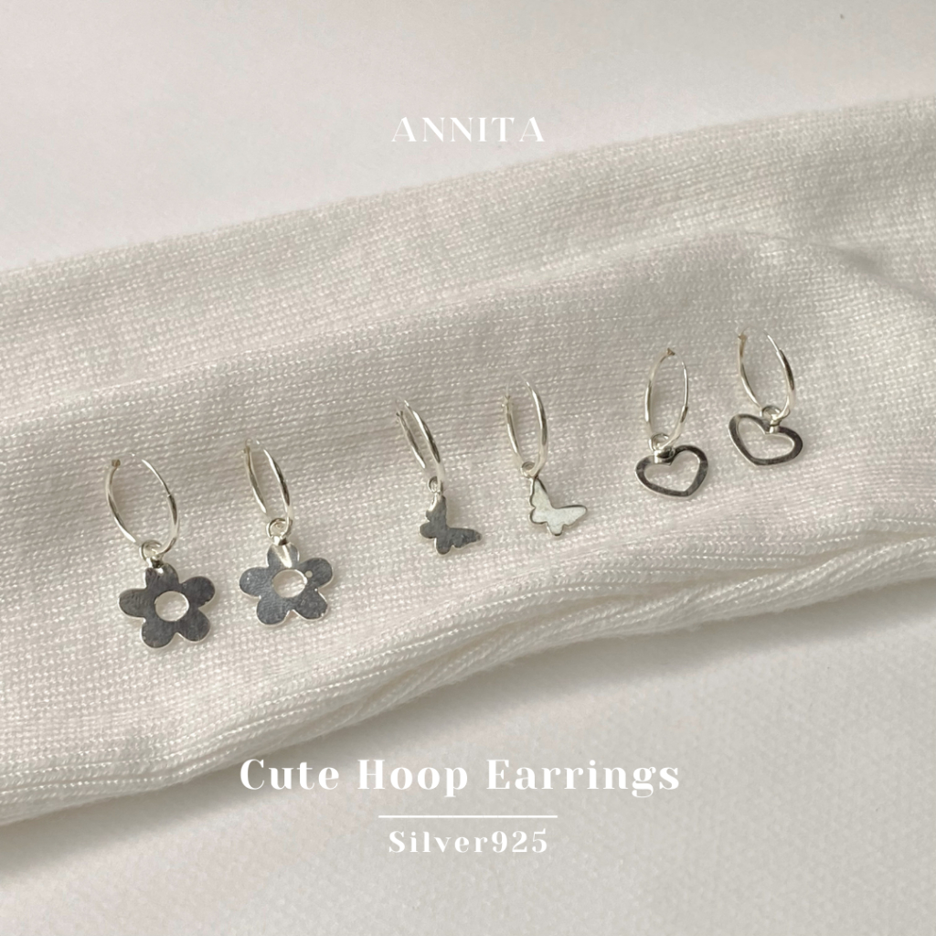 กรอกโค้ด-clmlh-ลด-45-cute-silver-hoop-earrings-ต่างหูห่วงเงินแท้925-ต่างหูห่วงดอกไม้-ต่างหูห่วงผีเสื้อ