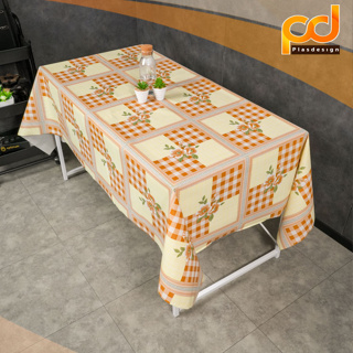 ปูโต๊ะหลังผ้า ยาว 2 เมตร ลายดอกไม้สีส้ม L007B เนื้อเหนียว ทนทาน กันน้ำ กันลื่น by Plasdesign