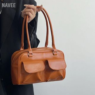 NAVEE👜👜 กระเป๋าสะพายไหล่ผู้หญิง Retro Simple แฟชั่น PU หนังใต้วงแขนกระเป๋าถือสำหรับแฟนแม่และเพื่อนฟรีไซส์