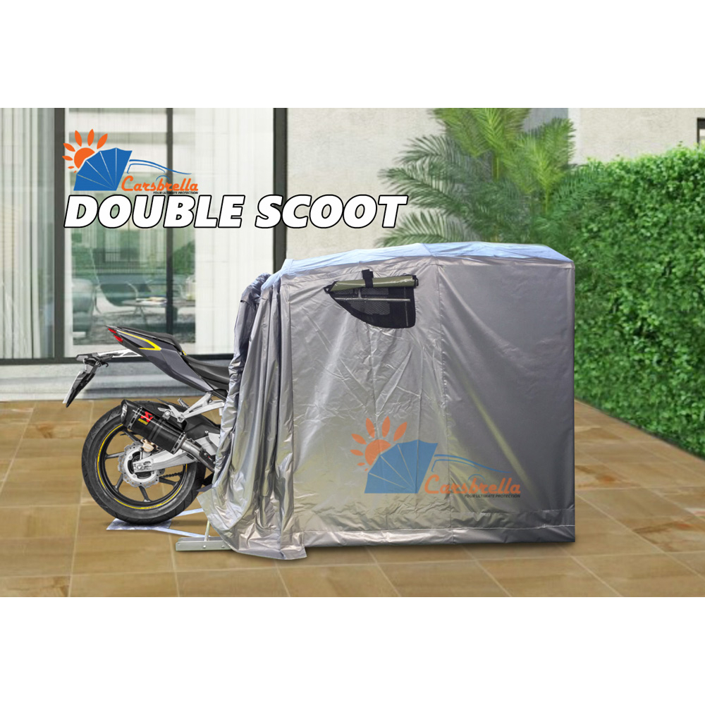 เต็นท์จอดรถพับเก็บได้-carsbrella-รุ่น-double-scoot-สำหรับจอดรถมอเตอร์ไซค์-ผ้า-uv-หนา-0-5-mm-ปกป้องฝน-น้ำ-แรงลม-ฝุ่น