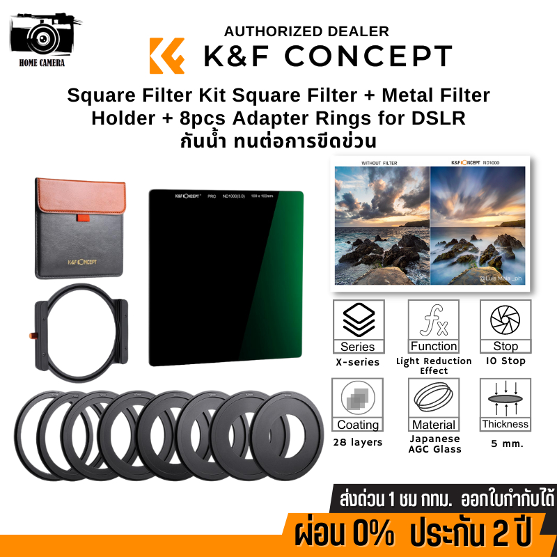 K&F 100x100mm Square Filter Kit ND1000 Metal Filter Holder+8pcs Adapter