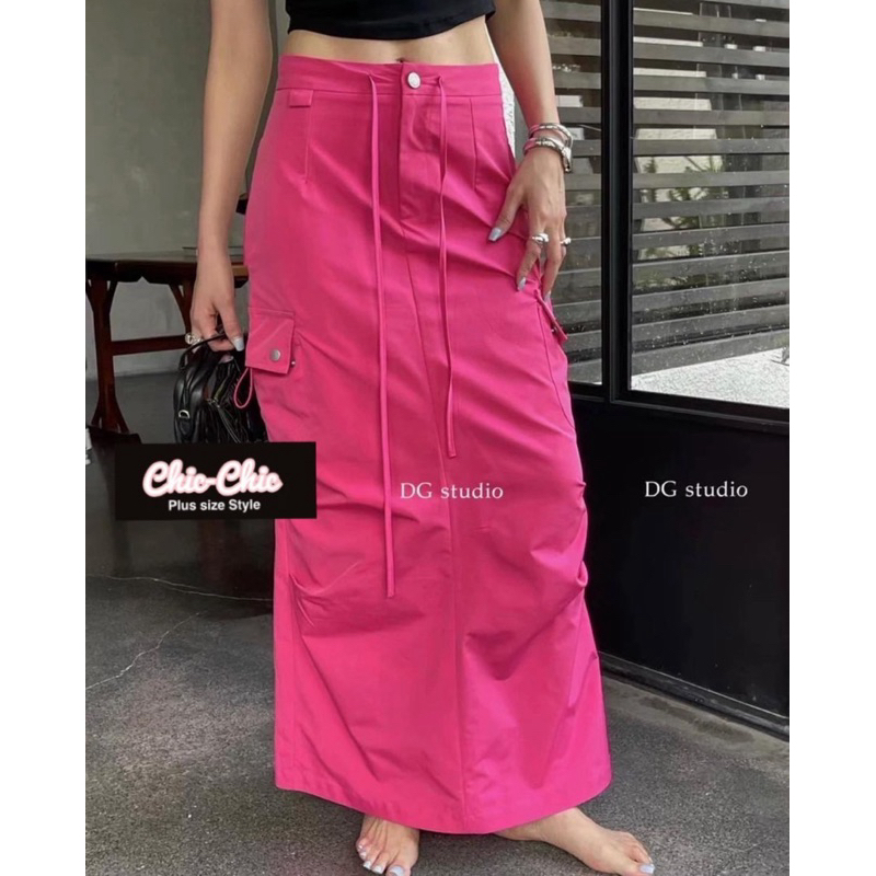 skirt-cargo-pink-กระโปรงยาวคาร์โก้-แต่งกระเป๋าข้างเก๋ๆ