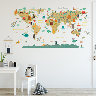 [พร้อมส่งจากไทย] world map sticker 🌍 เรียนรู้โลกกว้างด้วยสติกเกอร์แผนที่โลก / สีน้ำตาล