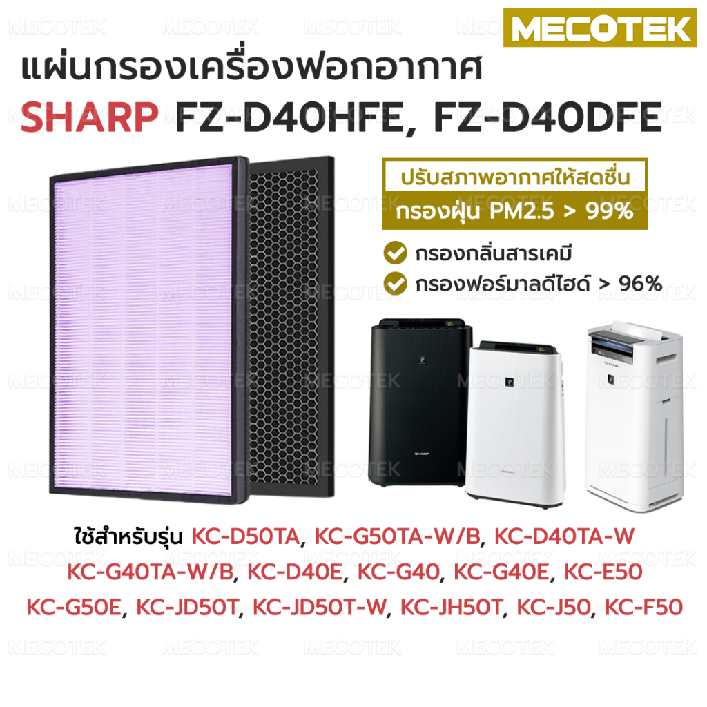 ภาพหน้าปกสินค้าไส้กรองอากาศ แผ่นกรองอากาศ SHARP FZ-D40HFE, FZ-D40DFE HEPA + Carbon อะไหล่เทียบแท้ คุณภาพดี ตรงรุ่น จากร้าน mecotek บน Shopee