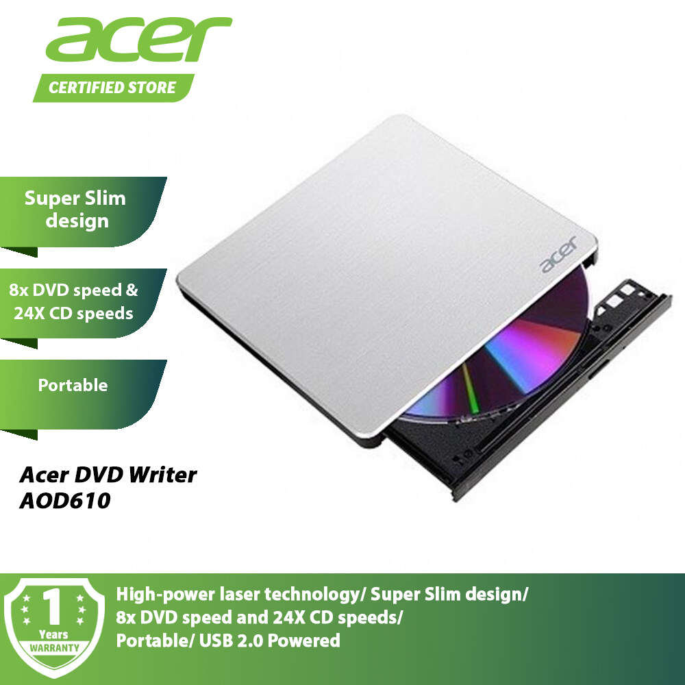 ACER EXTERNAL OPTICAL DRIVE USB 2.0 DVD WRITER SILVER ULTRA SLIM แบบ ...