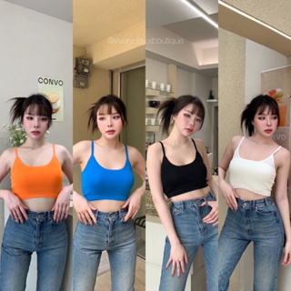 Knit crop bra🤍🖤💙🧡(280฿ฟรีส่ง) เสื้อครอปบราสายเดี่ยวไหมพรม ตัวสายปรับได้ ผ้านิตทอเนื้อแน่นไม่ย้วยนะค่ะ valen