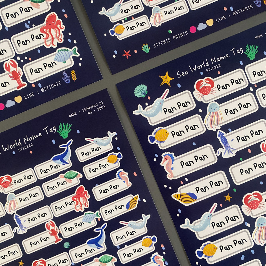 สติ๊กเกอร์ชื่อ กันน้ำ ลาย SEAWORLD ( Name Sticker 4 sheet / set ...