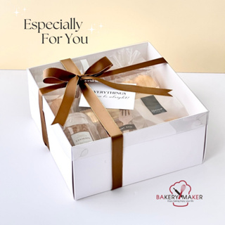 กล่องใส่ขนม สีขาว 2 ขนาด ฝาใส ทรงสูง กล่องกระดาษใส่เค้ก กล่องของขวัญ พรีเมี่ยม premium gift boxes bakerybox เกาหลี