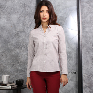 AMILA Blouse AM-B718 Cotton ด๊อบบี้ แขนยาว FS20230619