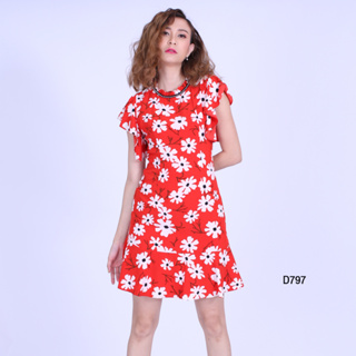 AMILA Dress AM-D797 ชีราเม้นท์ แขนสั้น FS20230619