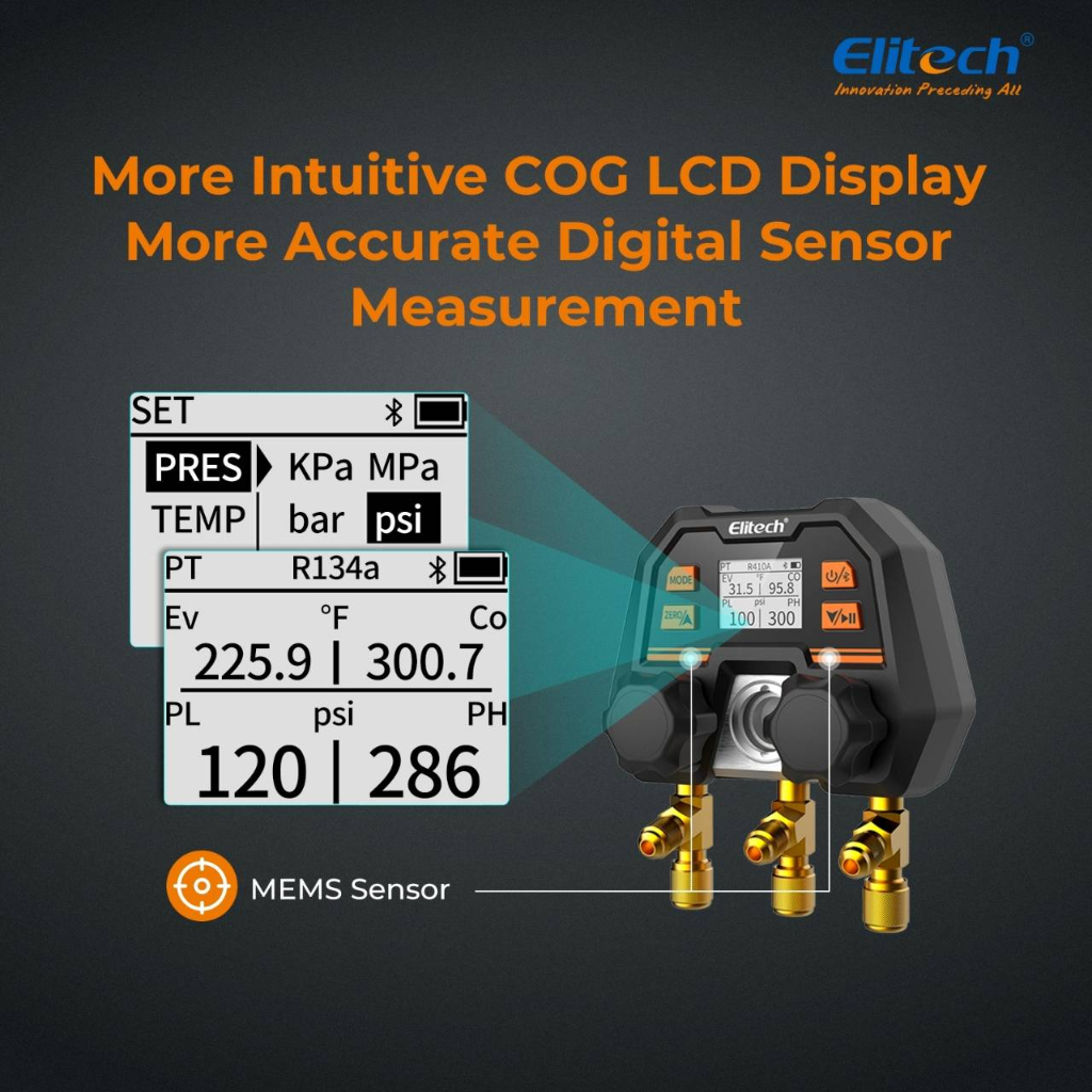 ELITECH รุ่น MS-100 เกจวัดน้ำยาแบบดิจิตอล วัดได้ทุกน้ำยา เช่น R32 R410A ...