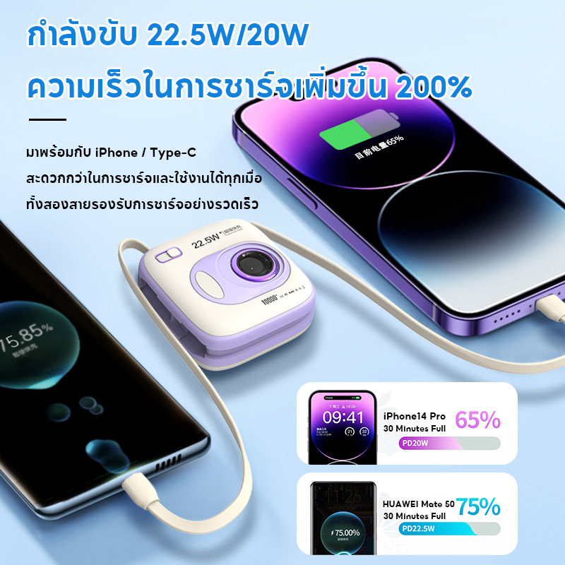 10000mah-พาวเวอร์แบงค์-22-5w-ชาร์จเร็วสุด-ๆ-ความจุสูง-แบตสำรองกล้องพกพา-มาพร้อมสายดาต้า-iphone-type-c