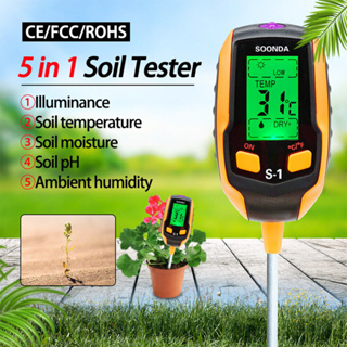 5 In 1 Soil Tester LCD Digital PH Water Moisture Temperature Sunlight Plant Test,เครื่องทดสอบดิน,SOONDA,S-1