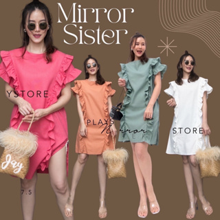 🔖ป้าย Mirrorsister 10427.5 เดรสแขนสั้นช่วงแขนระบาย มีดีเทลระบาย2ข้างลำตัว ทั้งด้านหน้าและด้านหลัง มีริบบิ้นผูกด้านหลัง