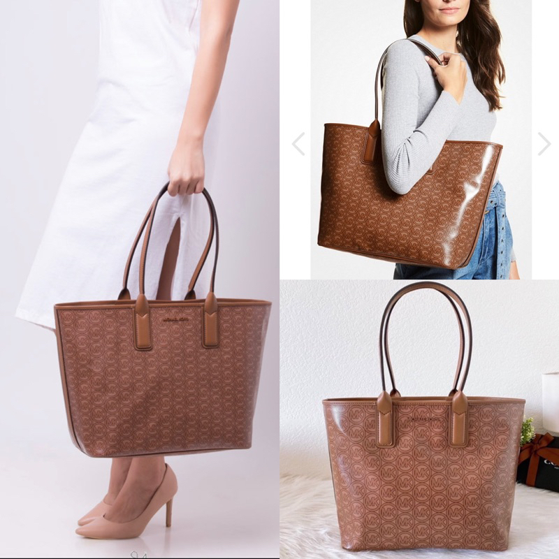 สด-ผ่อน-กระเป๋าชอปปิ้ง-17-5-นิ้ว-สีน้ำตาลลาย-35h1t2jt3c-michael-kors-jodie-large-logo-jacquard-tote-bag