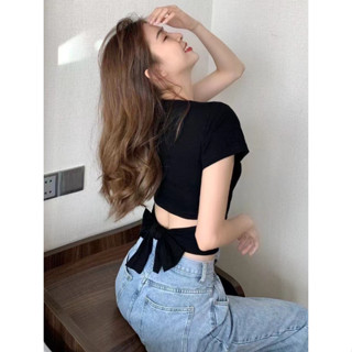 ELND_SHOPเสื้อแขนสั้น เสื้อยืดแขนสั้นผู้หญิง ผ้าน้ำแข็ง ใส่สบายสไตล์วินเทจ