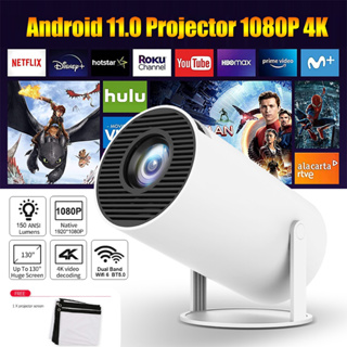 Projector 4K Android 11.0 LCD 8000 Lumens ultra HD Mini smart Projector Google Play/Netflix/YouTube Built-in android โปรเจคเตอร์ มินิโปรเจคเตอร์ คุณภาพระดับ