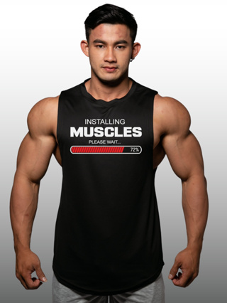 INSTALLING MUSCLE เสื้อแขนกุดเว้าแขนกว้าง Drop Arm Sleeveless Muscle Shirt