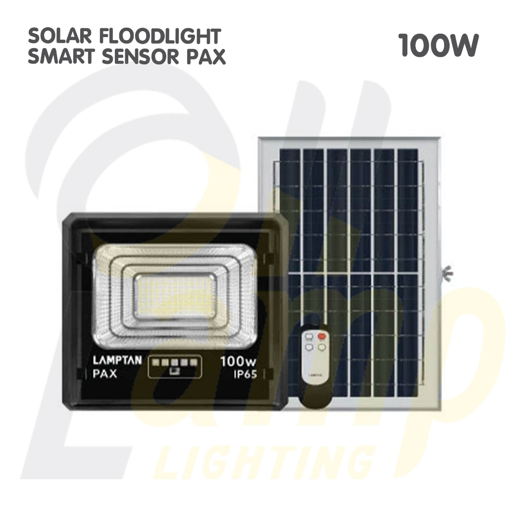 lamptan-โคมไฟ-โซล่าเซลล์-สปอตไลท์-รุ่น-pax-100w-solar-floodlight-smart-sensor-แสงขาว-แลมตันของแท้-ip65-ใช้ภายนอกได้