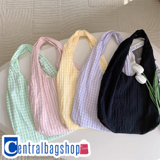 centralbagshop(C1904) กระเป๋าผ้าลื่น ผ้านิ่ม สีพื้นลายเส้นแนวเกาหลี