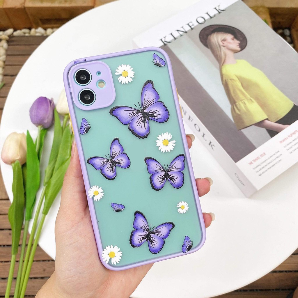 เคสใสสกรีนลาย-งานคลุมกล้อง-ขอบม่วงผีเสื้อเดซี่