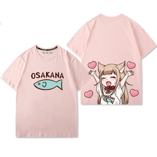 แมวสาวการ์ตูนการ์ตูนสบาย ๆ ผ้าฝ้ายพิมพ์แขนสั้นผู้ชายและผู้หญิงเสื้อยืดท็อปส์ซู