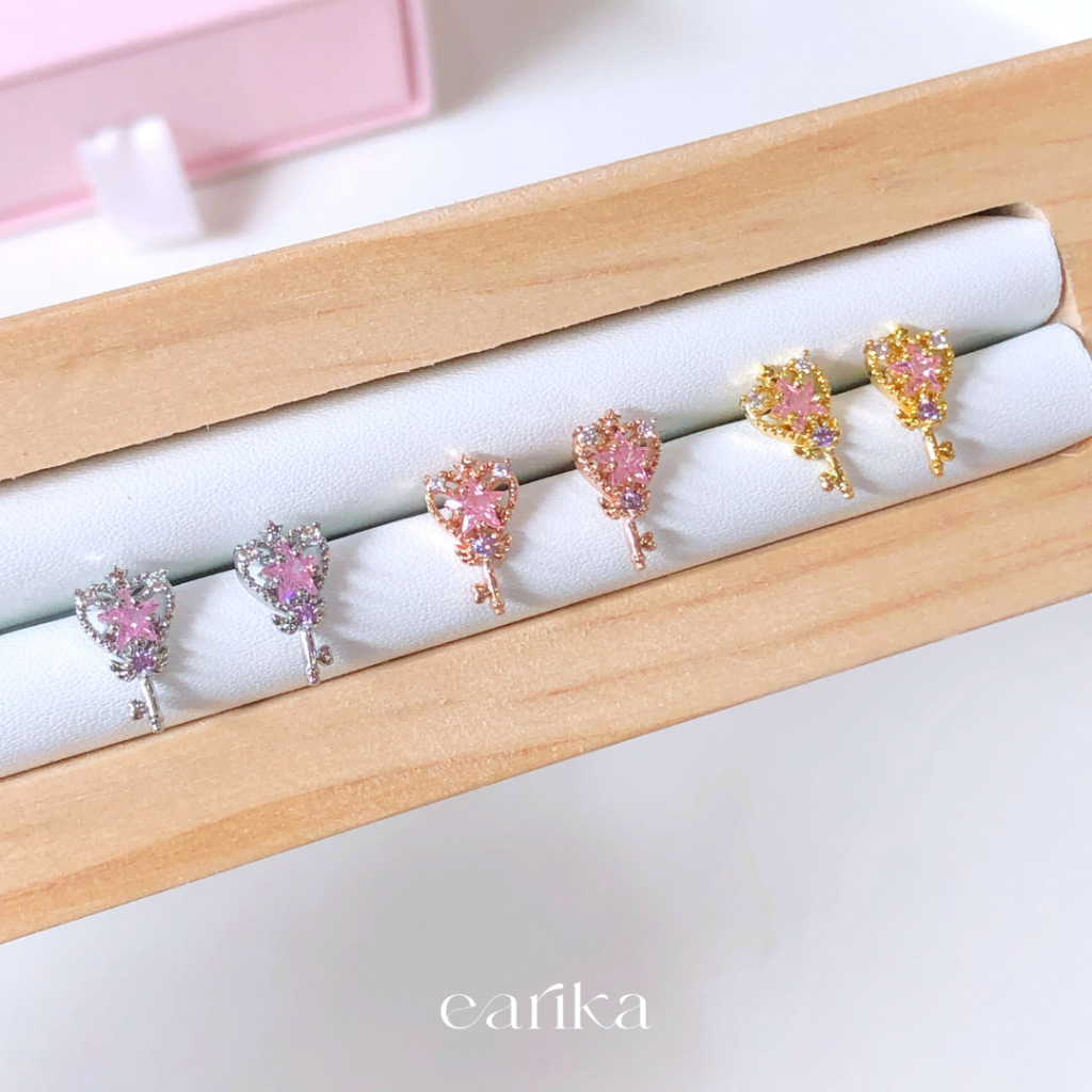 earika-earrings-pink-star-tiare-ต่างหูแป้นคฑาดาวเพชรสีชมพูก้านเงินแท้-มีให้เลือก-3-สี-เหมาะสำหรับคนแพ้ง่าย