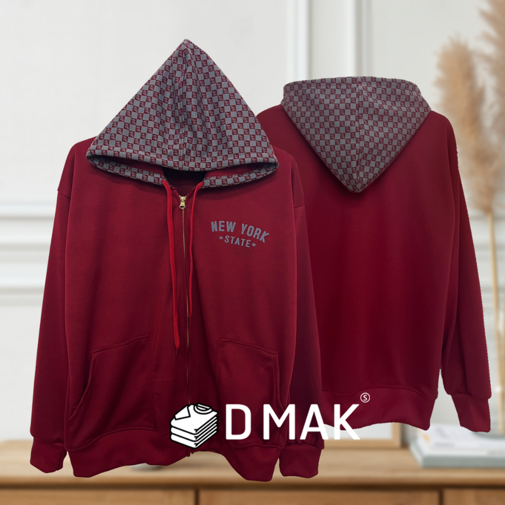 เสื้อกันหนาว เสื้อคลุมแขนยาว ฮู้ด งานพรีเมี่ยม รุ่นพิมพ์ลายหมวกตาราง New york limited สีดำ แดง กรม กาแฟ ครีม ขาว