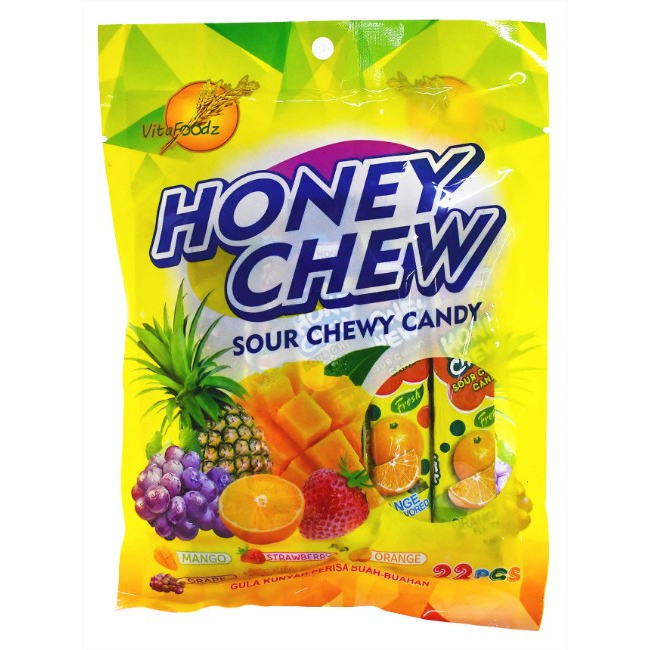 10 Packs Vita Foodz Honey Chew Assorted Flavour Sour Chewy Candy 110g