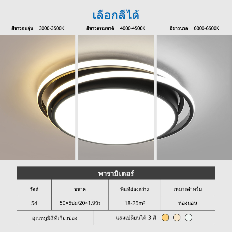 dundun-โคมไฟห้อยเพดานled-โคมไฟติดเพดานทรงกลม-ไฟตกแต่งเพดาน-โคมไฟเพดาน-3สี-ไฟเพดานห้องนอน-ห้องรับแขก-led-ceiling-lampamp