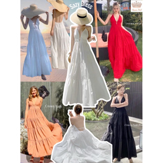 Sazy Dress #เดรสไปทะเล #เดรสสีพื้น #เดรสสีขาว #เดรสสีครีม #เดรสออกงาน #ชุดถ่ายพรี #เดรสยาว #เดรสผูกคอ #เดรสโชว์หลัง