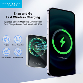 Vyvylabs Bocard Magnetic Mini พาวเวอร์แบงค์ไร้สาย Fast charging 4000mAh 20W White