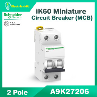 Schneider Electric A9K27206 Miniature circuit breaker, Acti9 iK60N, 2P, 6 A, C curve, 6000 A, 6kA