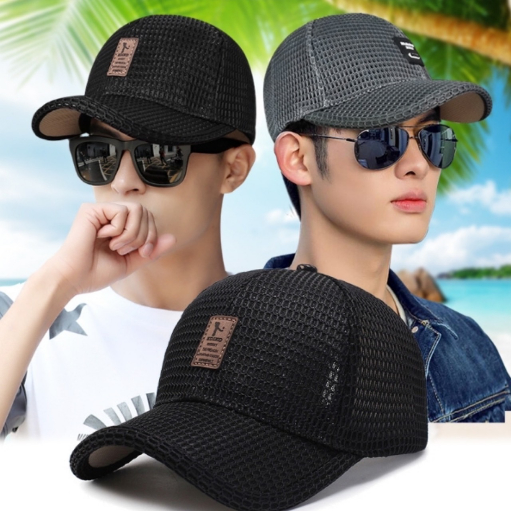 หมวกแก๊ป-ตาข่าย-ป้ายหนัง-หมวกออกกำลังกาย-ระบายอากาศ-ผ้าร่ม-เบาสบาย-หมวกวิ่ง-แฟชั่น-เกรดพรีเมี่ยม